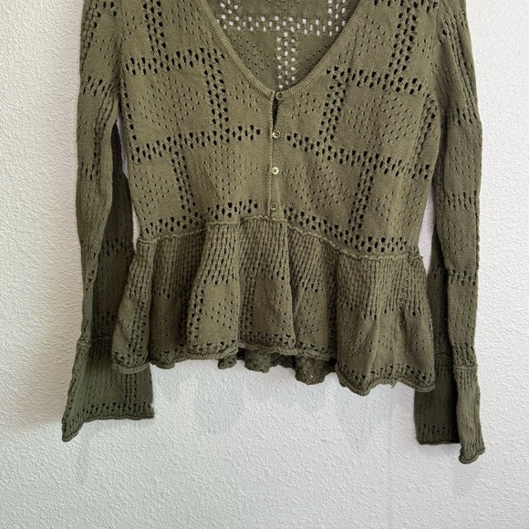 Anthropologie Pilcro Womens Small Pointelle Babydoll Sweater In Green Boho Beach - Picture 7 of 10